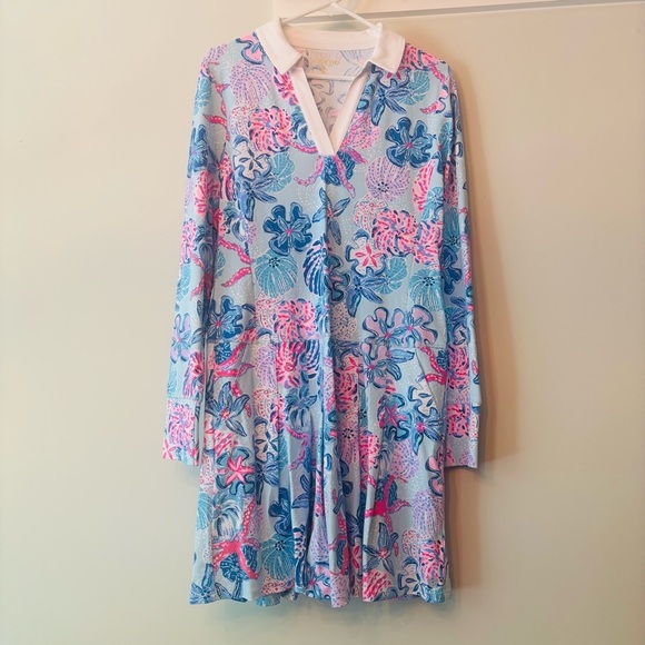 Lilly Pulitzer Turtle Club Bahamas Beachcomber Luxletic Dress in Blue and Pink L - Picture 2 of 4